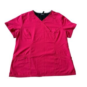 Elle Women’s Red Size 2XL Short Sleeve V Neck Scrub Top with Pockets Nurse